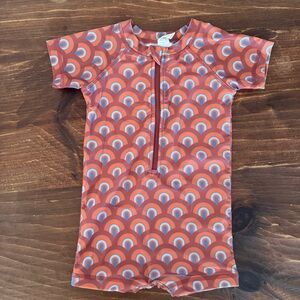 EUC Kate Quinn 70s Rainbow Short Sleeve One Piece Swimsuit 18-24M